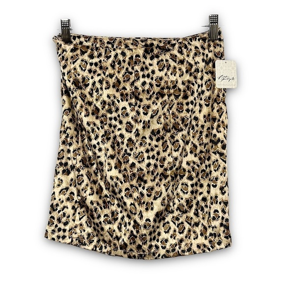 NWT FREE PEOPLE Y2K 90s Satin Leopard Print Ruched Side Slit Pencil Mini Skirt 2 - Picture 6 of 9